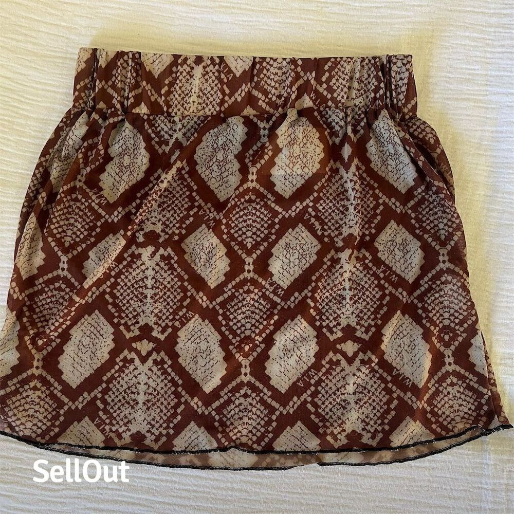 W.I.A Brown Snake Print Mesh Club Mini Skirt Size small